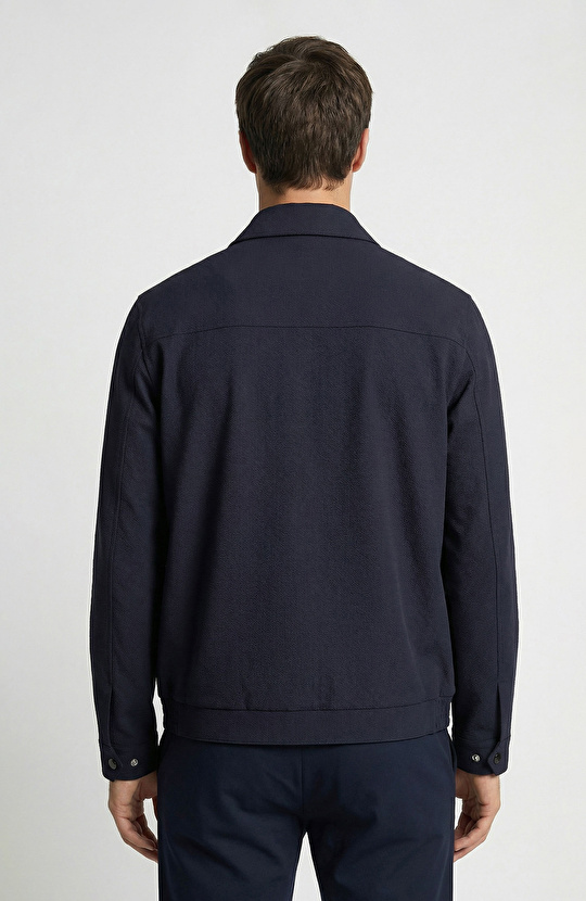 Lacivert Gofre Desenli Dik Yaka Mont