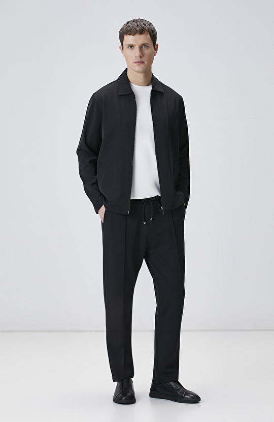 Siyah Yandan Cepli Nervürlü Eşofman Altı