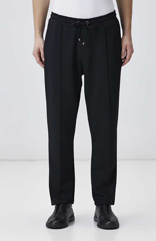 Siyah Yandan Cepli Nervürlü Eşofman Altı