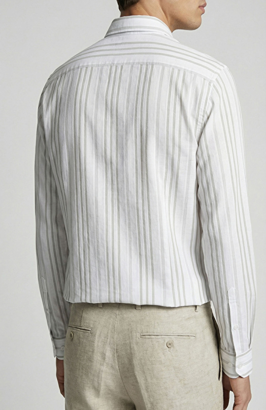 Haki Jakarlı Çizgili Gömlek