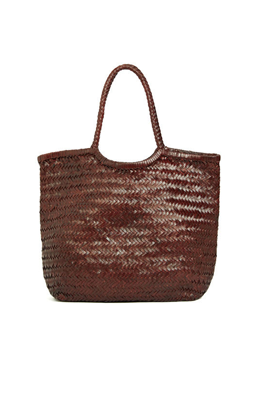 Bordo Kadın Örgü Deri Shopper Çanta