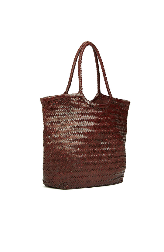 Bordo Kadın Örgü Deri Shopper Çanta