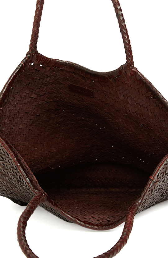 Bordo Kadın Örgü Deri Shopper Çanta