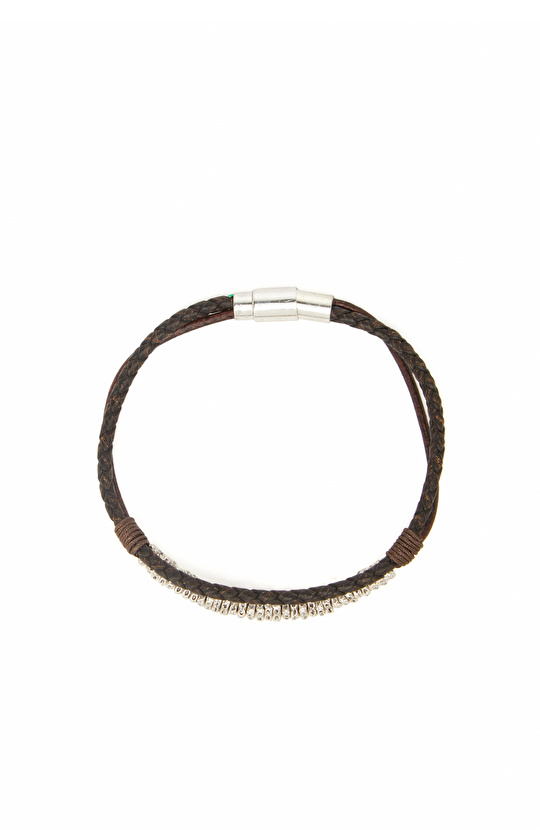 Siyah Erkek Deri Karışımlı Bileklik