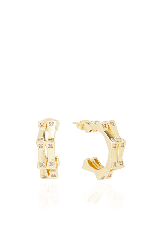 Gold Taşlı Kadın Halka Küpe