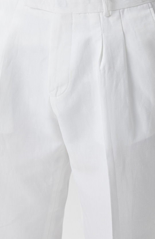 Kırık Beyaz Çift Pilili Keten Karışımlı Pantolon