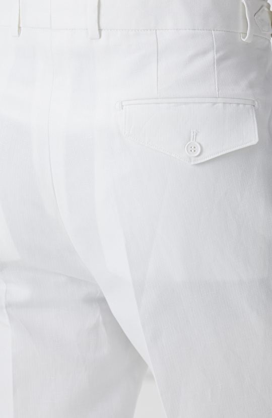 Kırık Beyaz Çift Pilili Keten Karışımlı Pantolon