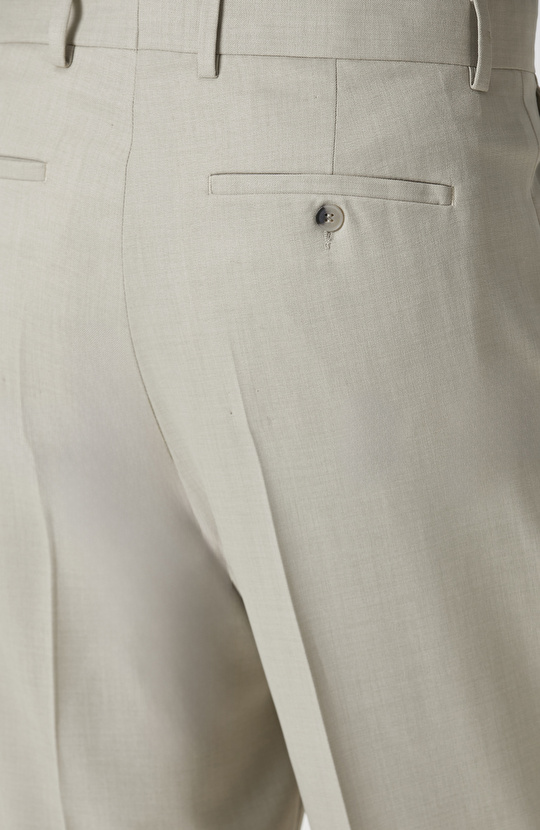 Kırık Beyaz Çift Pileli Keten Karışımlı Pantolon