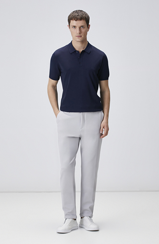 Gri Duble Paça Diyagonal Örme Jogger Pantolon