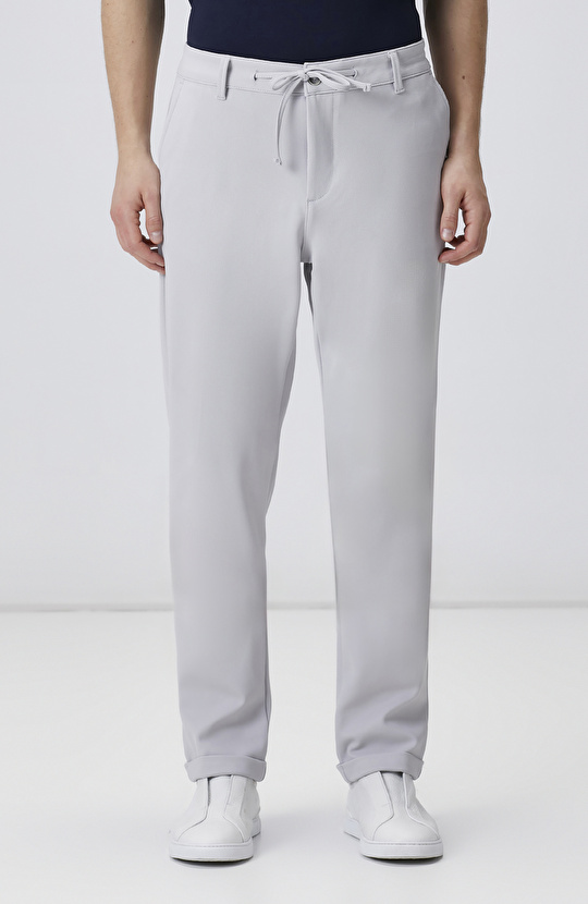 Gri Duble Paça Diyagonal Örme Jogger Pantolon