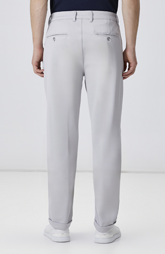 Gri Duble Paça Diyagonal Örme Jogger Pantolon