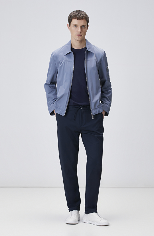 Lacivert Duble Paça Diyagonal Örme Jogger Pantolon