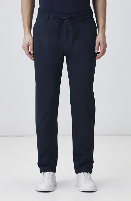 Lacivert Duble Paça Diyagonal Örme Jogger Pantolon