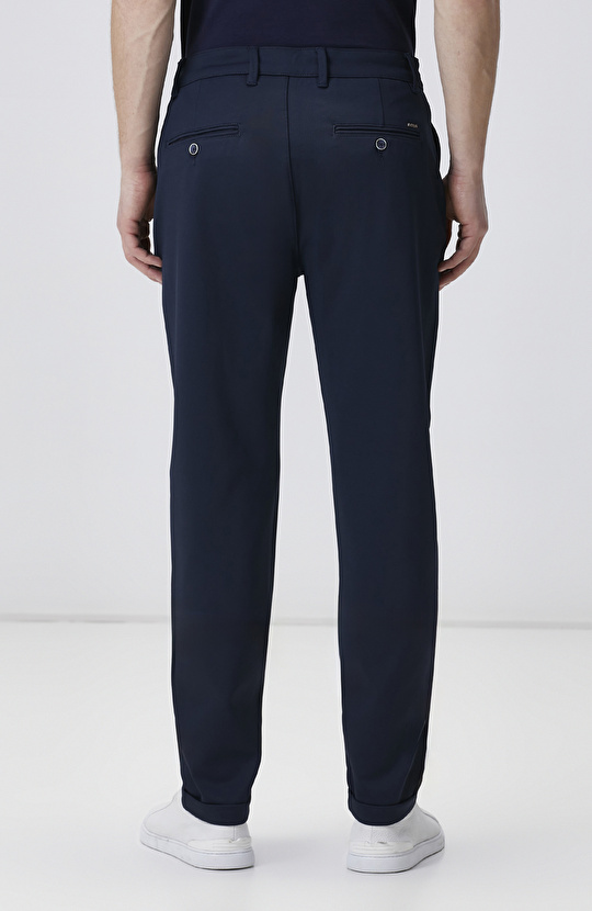 Lacivert Duble Paça Diyagonal Örme Jogger Pantolon