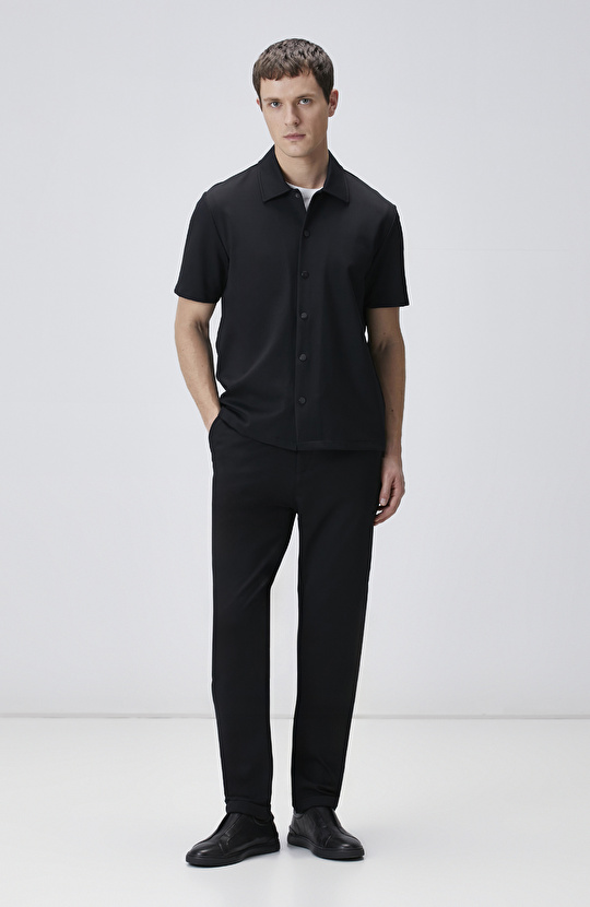 Siyah Duble Paça Diyagonal Örme Jogger Pantolon