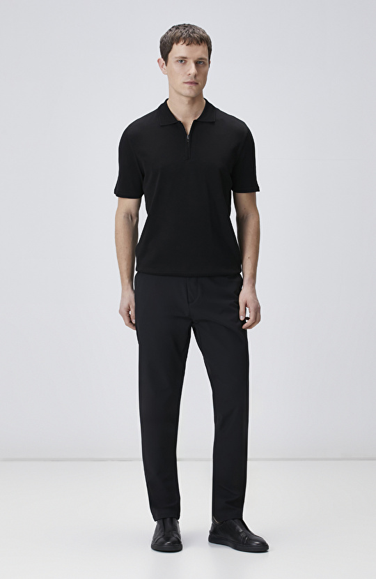 Siyah Beli Lastikli Dokuma Jogger Pantolon