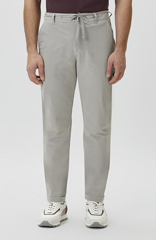 Jogger Fit Beli Lastikli Çizgili Gofreli Pantolon