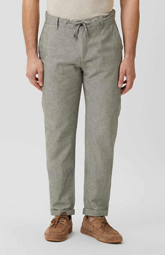 Haki Dokuma Pamuk Keten Pantolon