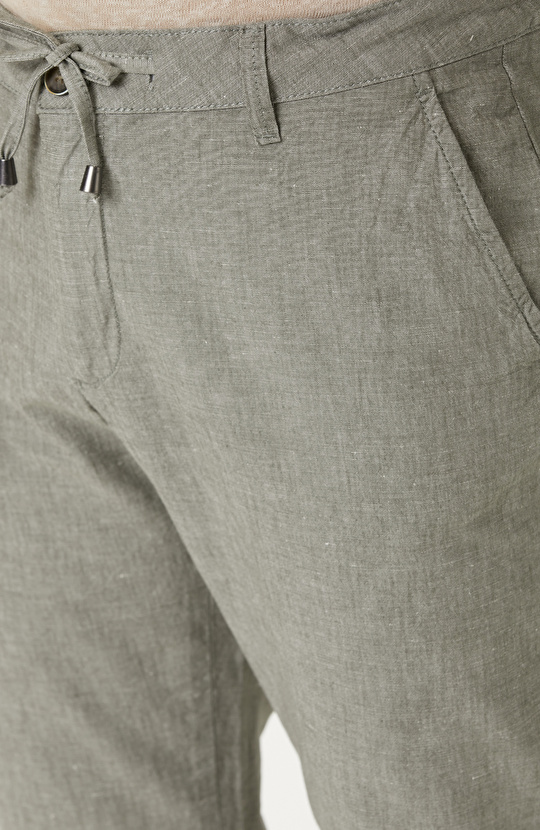 Haki Dokuma Pamuk Keten Pantolon