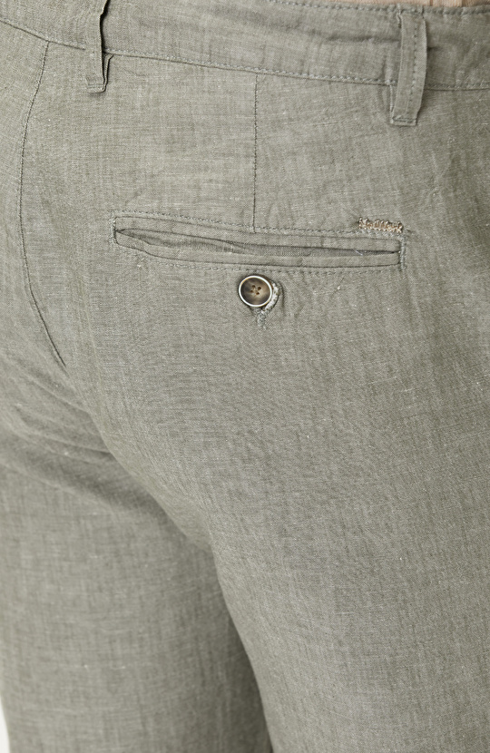 Haki Dokuma Pamuk Keten Pantolon