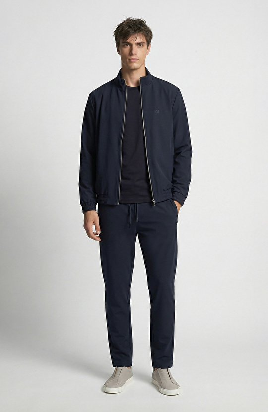 Lacivert Dik Yaka Teknik Sweatshirt