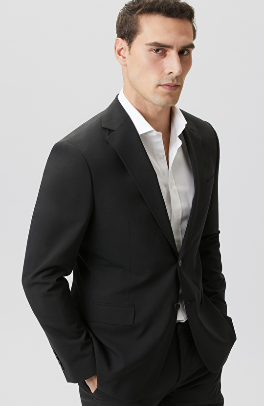 Siyah Slim fit Yünlü Takım Elbise