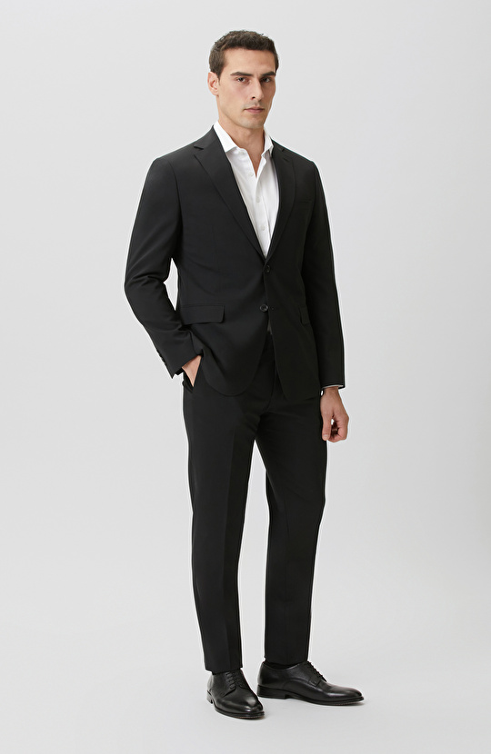 Siyah Slim fit Yünlü Takım Elbise