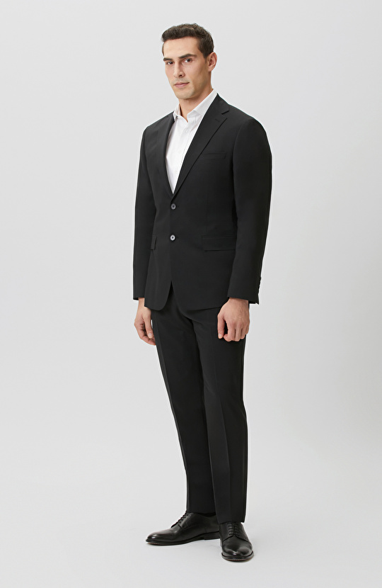 Siyah Slim fit Yünlü Takım Elbise