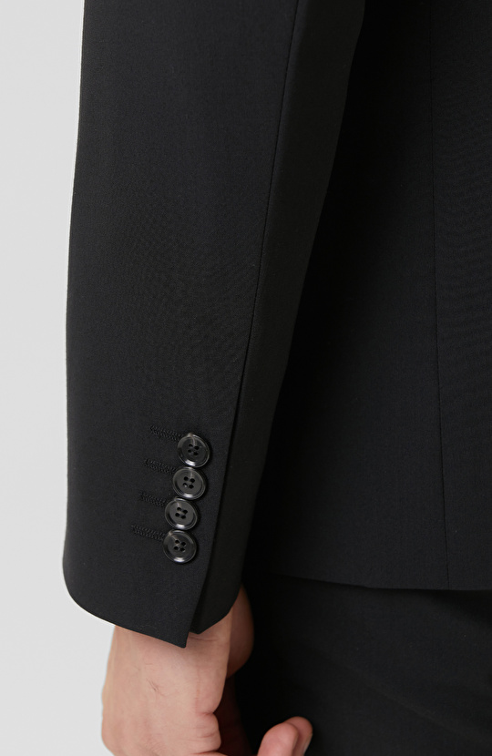 Siyah Slim fit Yünlü Takım Elbise