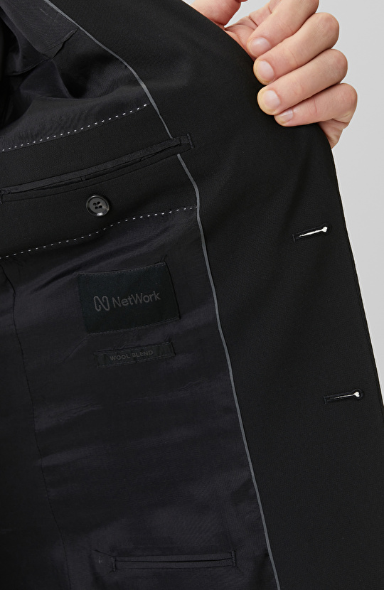 Siyah Slim fit Yünlü Takım Elbise