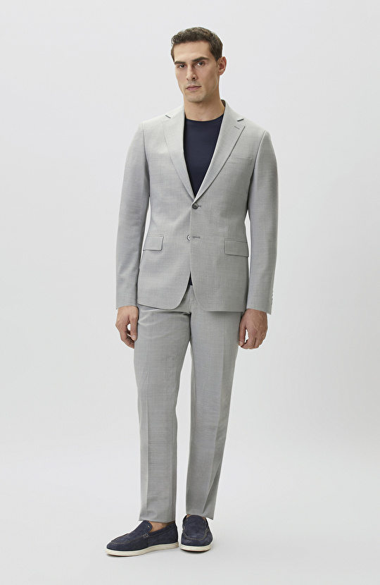 Slim Fit Açık Gri Yün Karışımlı Takım Elbise