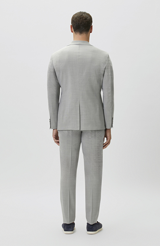 Slim Fit Açık Gri Yün Karışımlı Takım Elbise