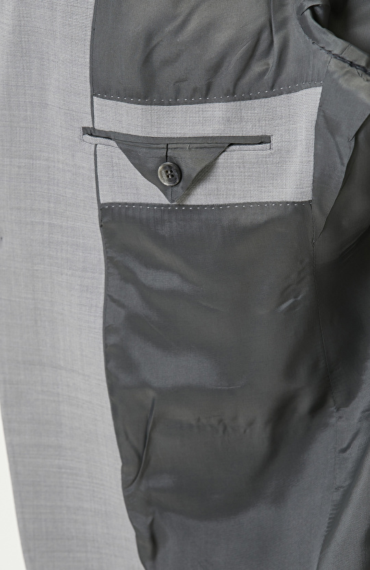 Slim Fit Açık Gri Yün Karışımlı Takım Elbise