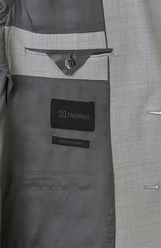 Slim Fit Açık Gri Yün Karışımlı Takım Elbise