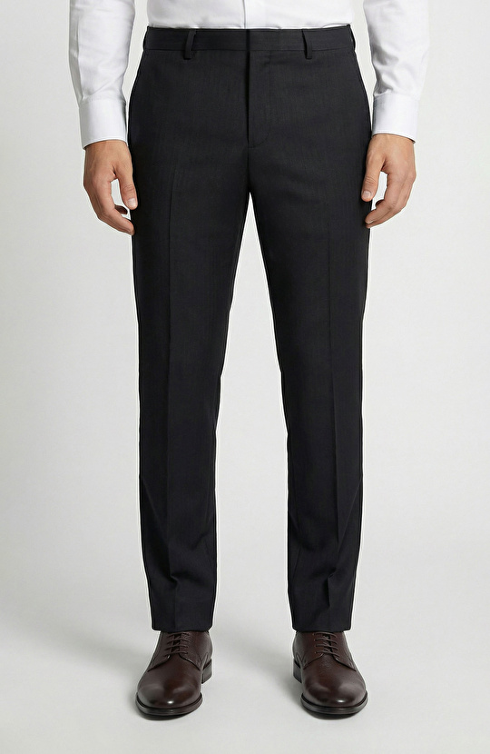 Slim Fit Siyah Yün Takım Elbise