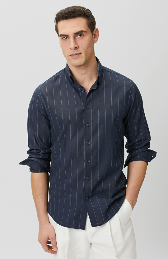 Lacivert-Ekru Gömlek