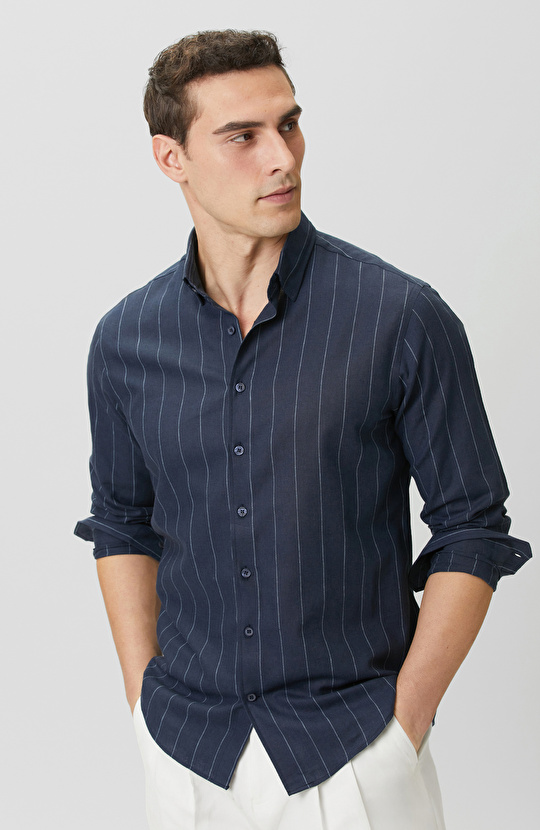 Lacivert-Ekru Gömlek