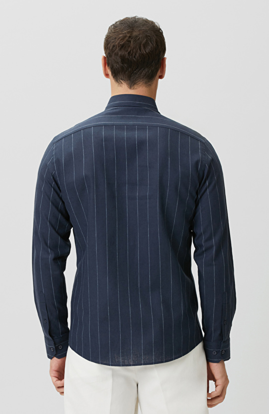 Lacivert-Ekru Gömlek