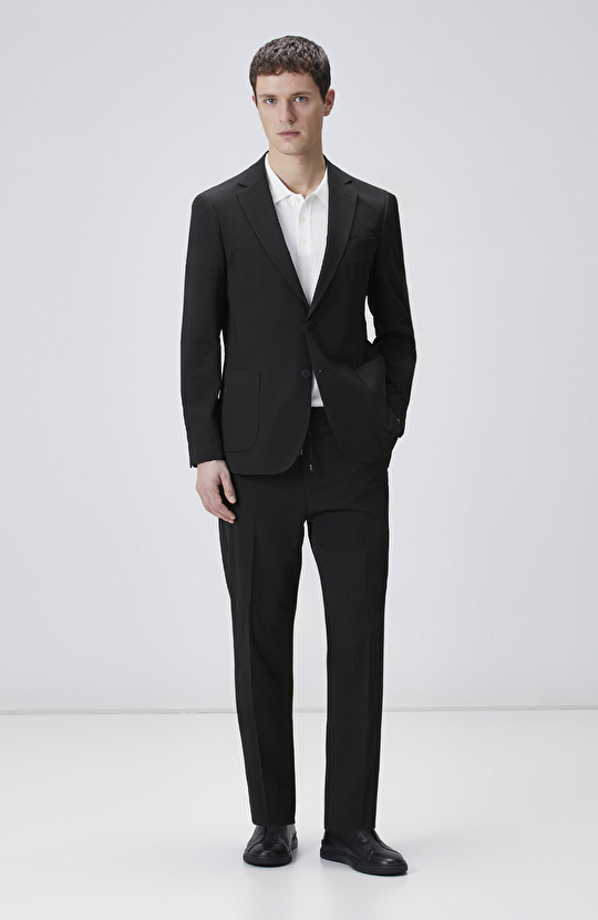 Slim Fit Siyah Çizgili Takım Elbise