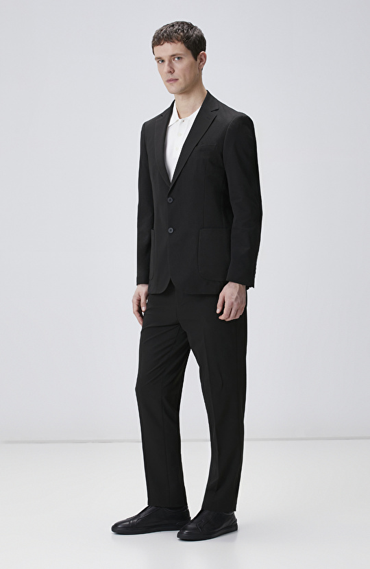 Slim Fit Siyah Çizgili Takım Elbise