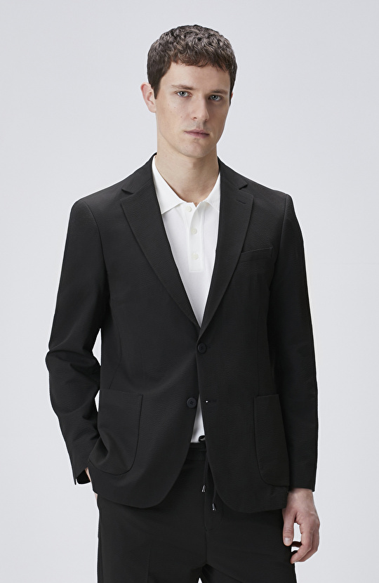 Slim Fit Siyah Çizgili Takım Elbise