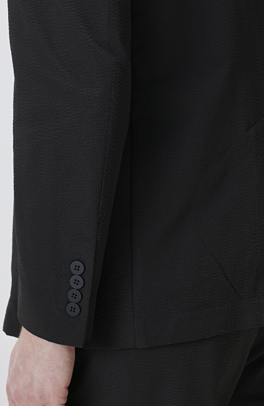 Slim Fit Siyah Çizgili Takım Elbise