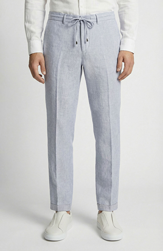 Koyu Mavi Keten Dokuma Pantolon