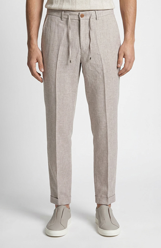 Vizon Mikro Desenli Keten Karışım Jogger Pantolon