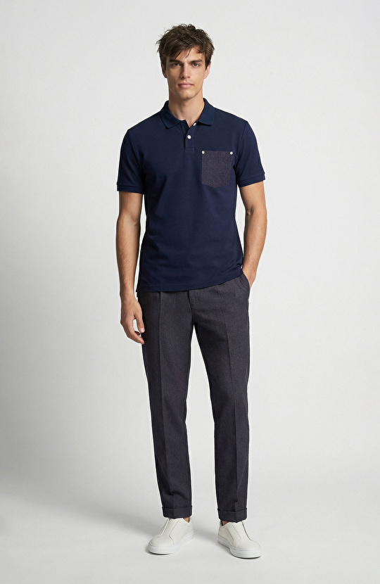 N-Tech Navy Blue Denim Detailed T-Shirt