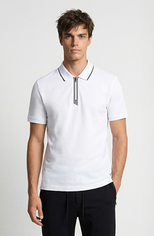 N-Tech Beyaz Fermuarlı T-shirt