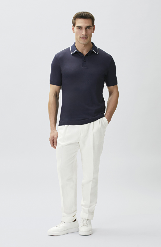 Lacivert Polo Yaka Düğmeli T-shirt