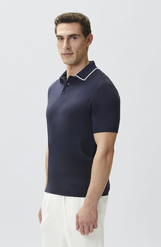 Lacivert Polo Yaka Düğmeli T-shirt