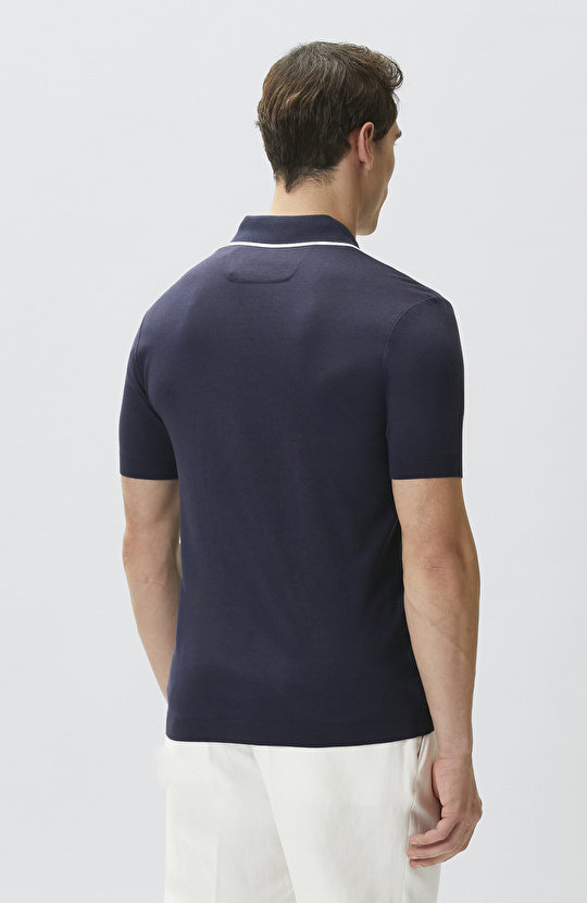 Lacivert Polo Yaka Düğmeli T-shirt