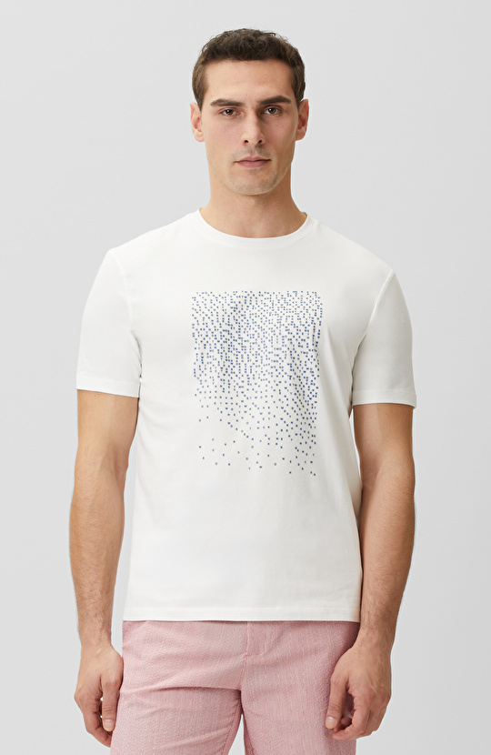 Beyaz Network Mini Harf Baskılı T-shirt